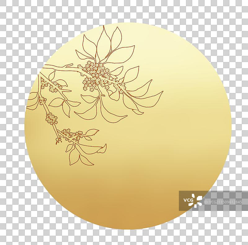 圆形金色月亮描线工笔画桂花造型图片素材