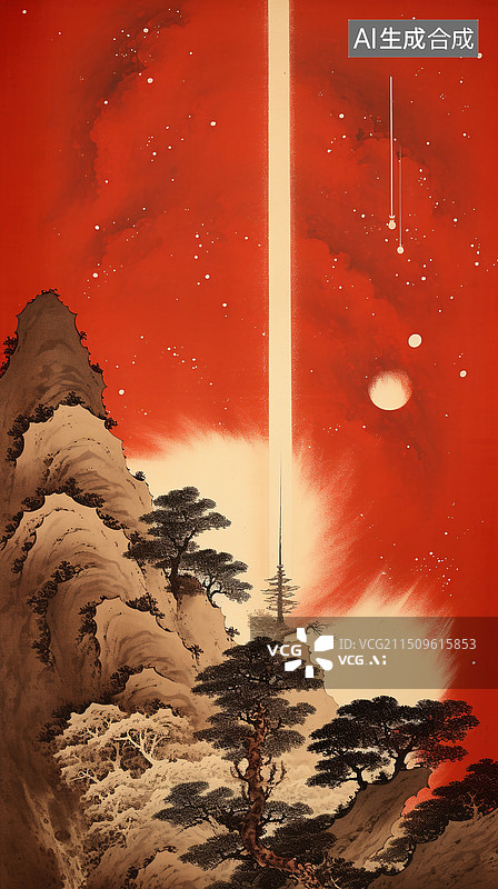 【AI数字艺术】AI生成的新中式创意插画火箭发射图片素材