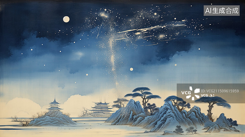 【AI数字艺术】AI生成的新中式创意插画火箭发射图片素材