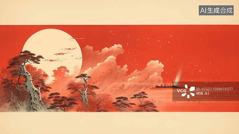 【AI数字艺术】AI生成的新中式创意插画火箭发射图片素材