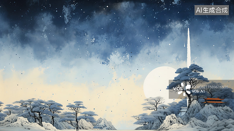 【AI数字艺术】AI生成的新中式创意插画火箭发射图片素材