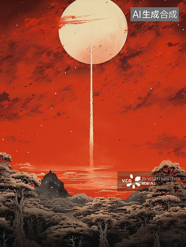 【AI数字艺术】AI生成的新中式创意插画火箭发射图片素材