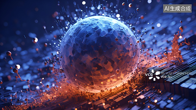 【AI数字艺术】科技风格不规则晶石，科技效果粒子效果图片素材
