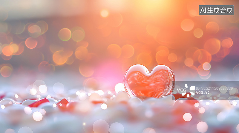 【AI数字艺术】情人节主题海报——水晶质感的红色爱心图片素材