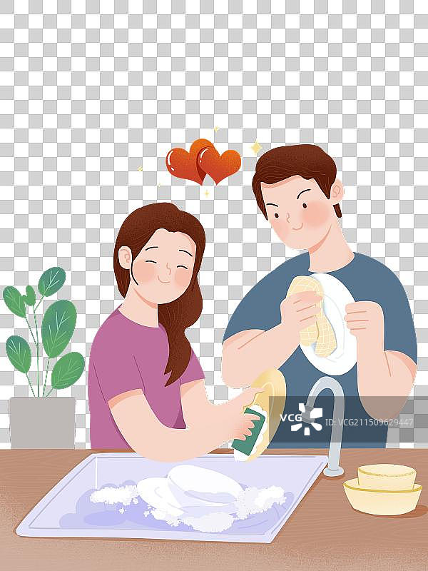 情侣一起做家务洗碗图片素材