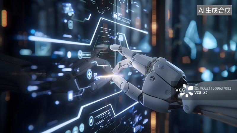 【AI数字艺术】机械手触摸屏幕数据 UI界面图片素材