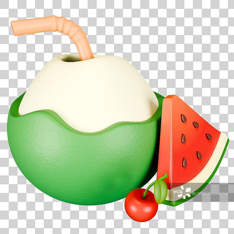 3D立体元素夏天清新椰子元素图片素材