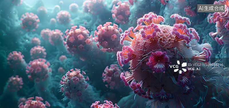 【AI数字艺术】病毒 细菌 生物医药科技背景图图片素材