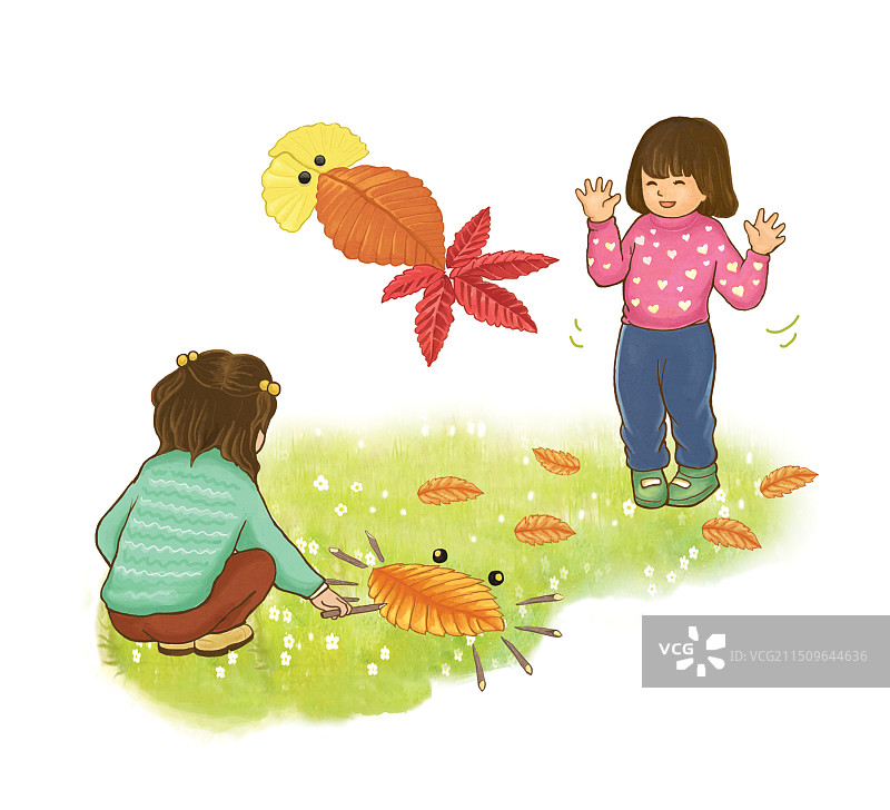 小朋友玩树叶图片素材