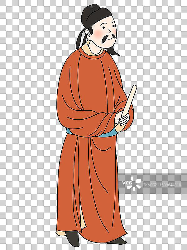 姚思廉-唐十八学士图-古人卡通漫画人物插画元素图片素材