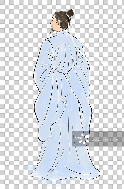 一个古人登高望远背影人物水墨风插画元素图片素材