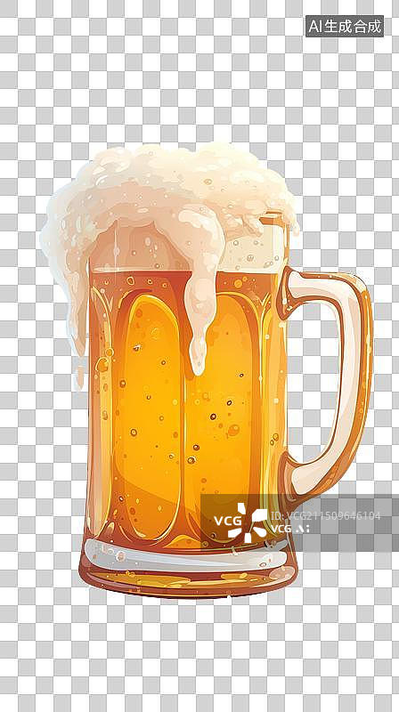 【AI数字艺术】3D卡通一杯溢出泡沫的冰啤酒图片素材