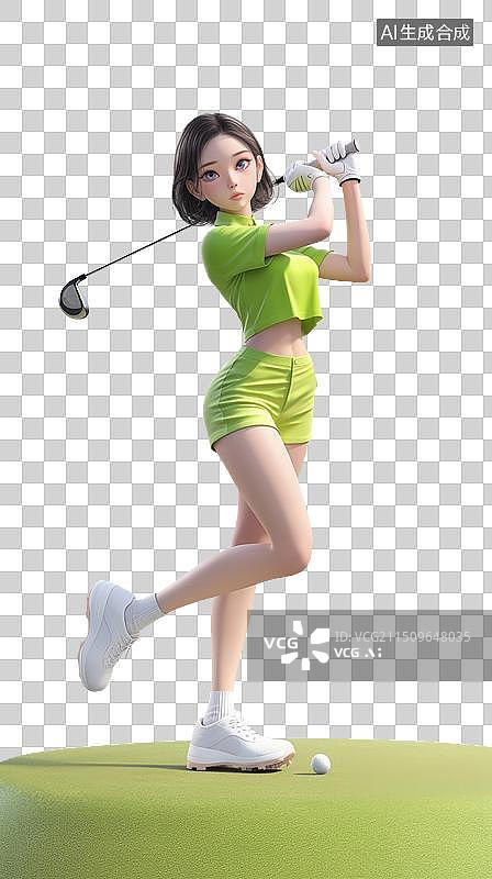 【AI数字艺术】3D卡通打高尔夫球的美女图片素材