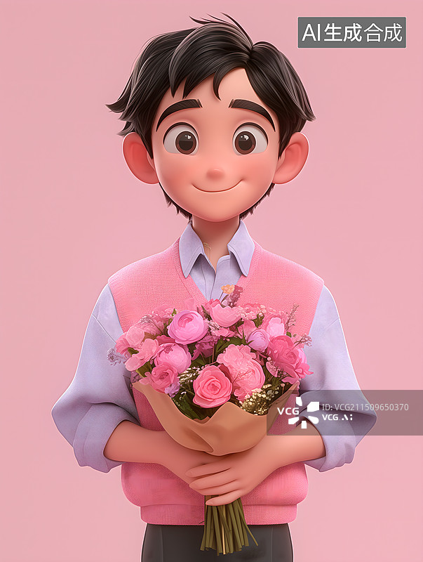 【AI数字艺术】手捧着一束鲜花的男人图片素材