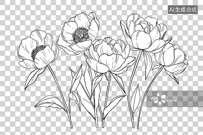 【AI数字艺术】线描的花朵设计元素图片素材