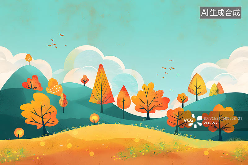【AI数字艺术】秋日山丘树林鸟瞰图图片素材