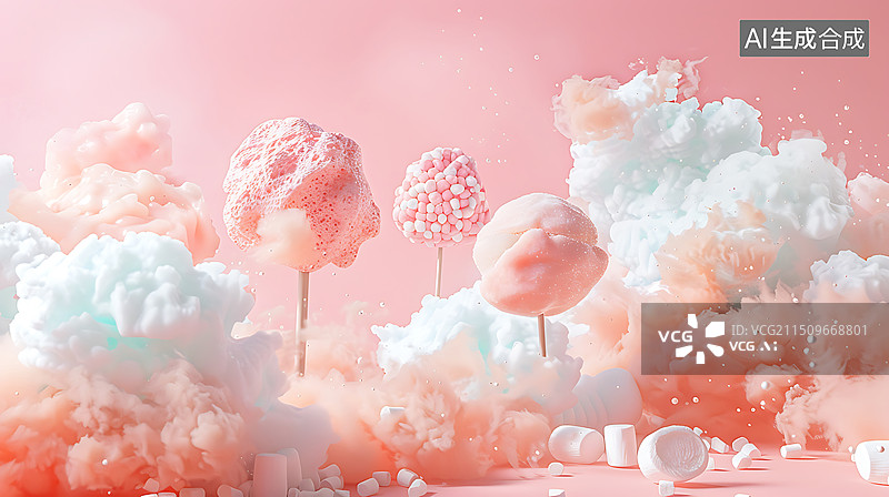 【AI数字艺术】彩色棉花糖图片素材