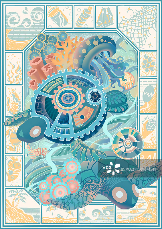 保护濒危动物绿海龟图片素材