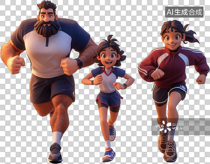 【AI数字艺术】奔跑运动的一家三口图片素材