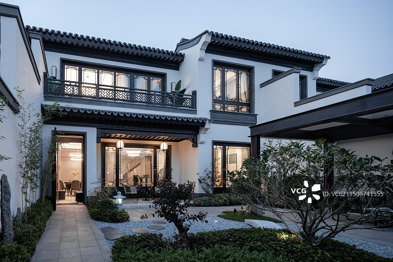 中式别墅合院建筑景观园林庭院图片素材