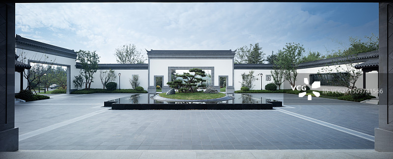 中式别墅合院建筑景观园林庭院图片素材