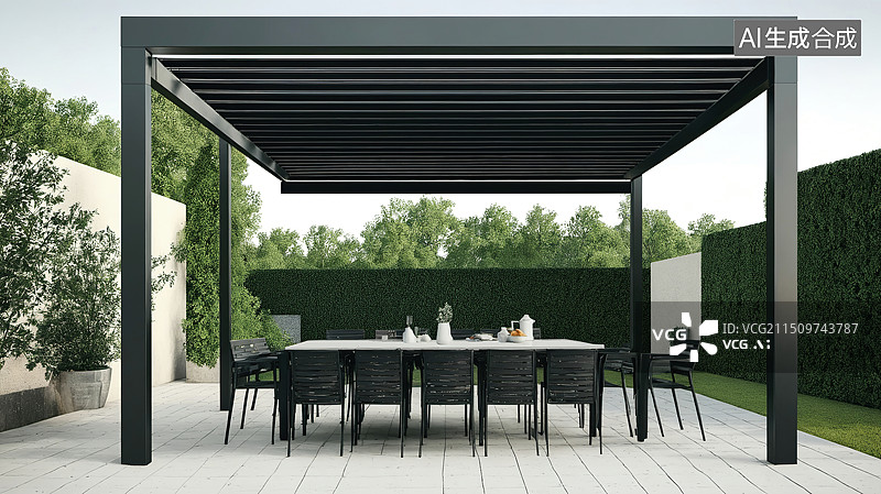 【AI数字艺术】现代户外用餐区宁静景致图片素材