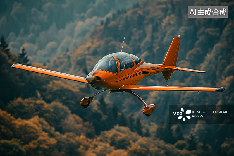 【AI数字艺术】一架正在低空飞翔的轻型小飞机图片素材