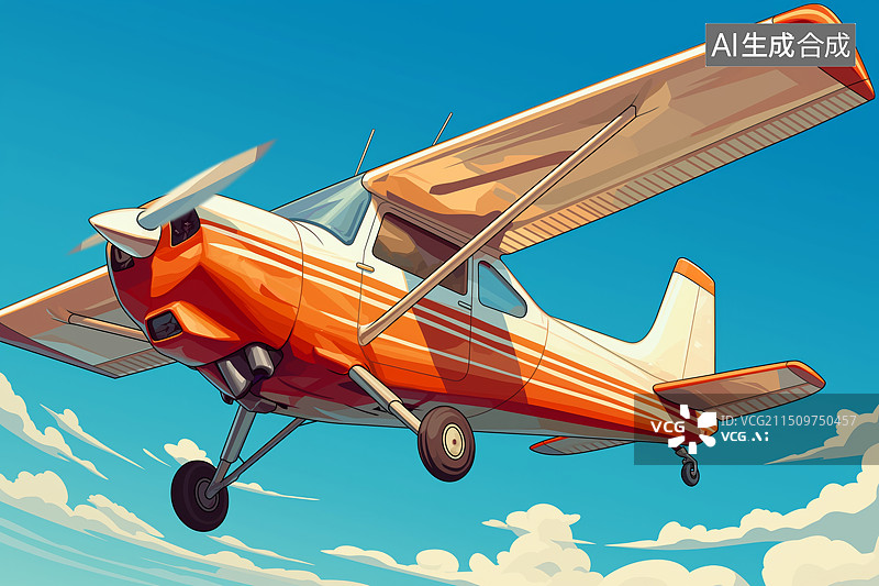 【AI数字艺术】一架正在低空飞翔的轻型小飞机图片素材