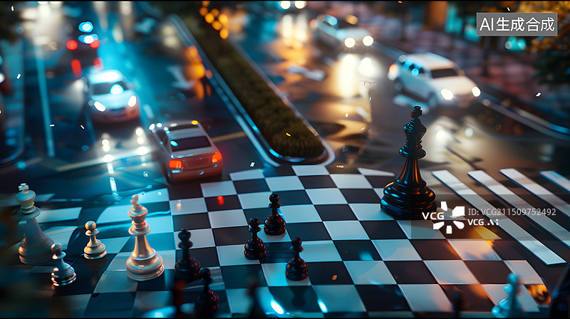 【AI数字艺术】国际象棋与城市图片素材