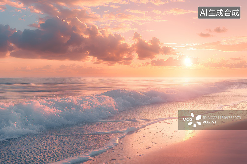 【AI数字艺术】海边沙滩日出夏季风光图片素材