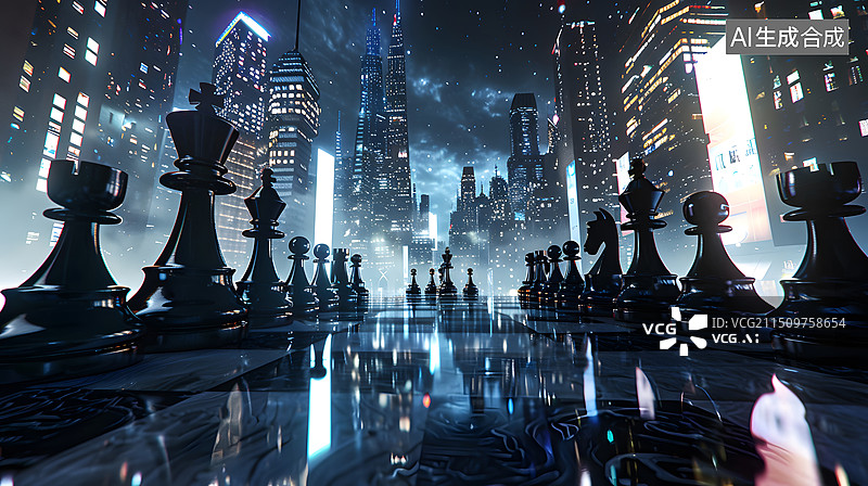 【AI数字艺术】国际象棋与城市图片素材