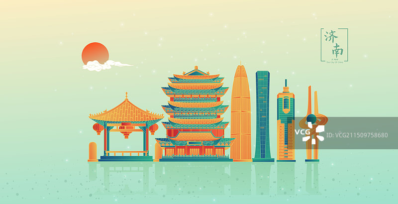 济南中国风城市复古打卡地标旅游建筑群图片素材