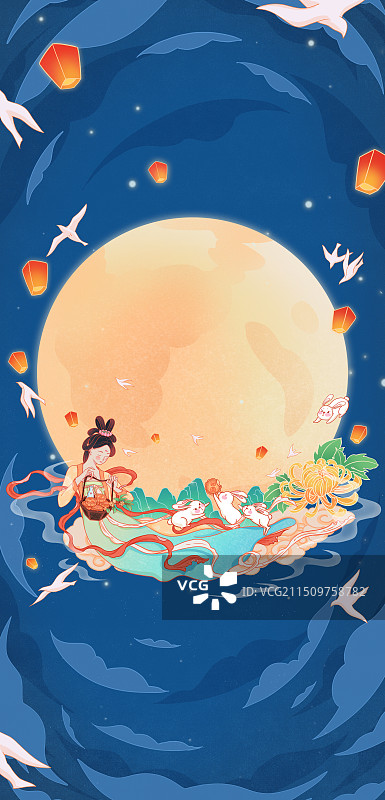 中秋节插画黑夜版图片素材