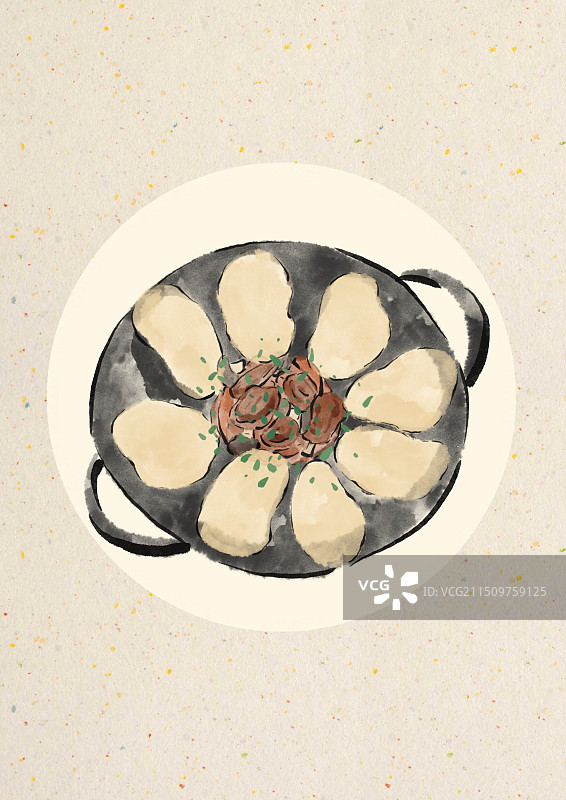 水墨风徐州美食插画-地锅鸡图片素材