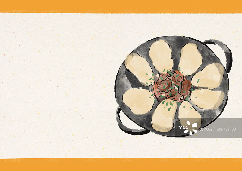 水墨风徐州美食插画-地锅鸡图片素材