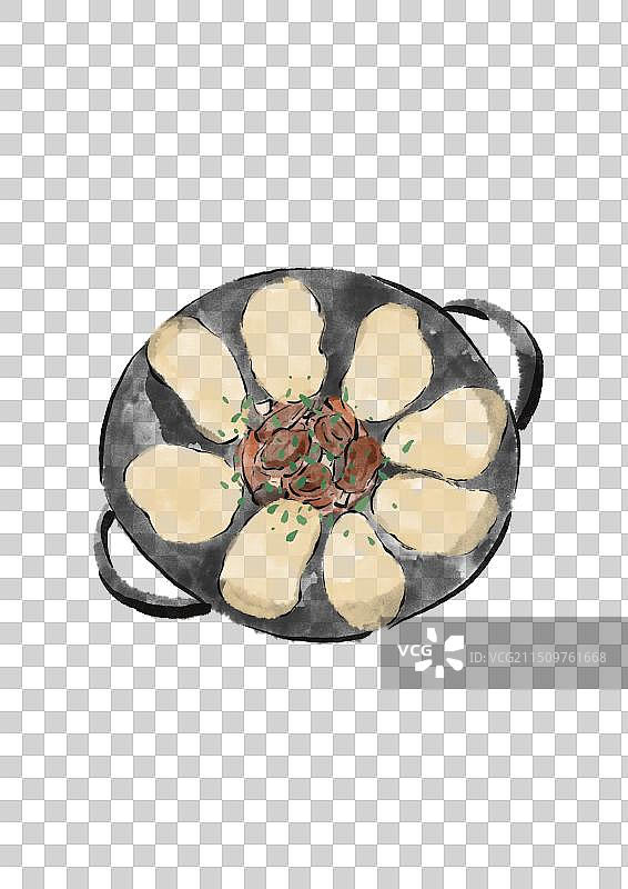 水墨风徐州美食插画元素-地锅鸡图片素材