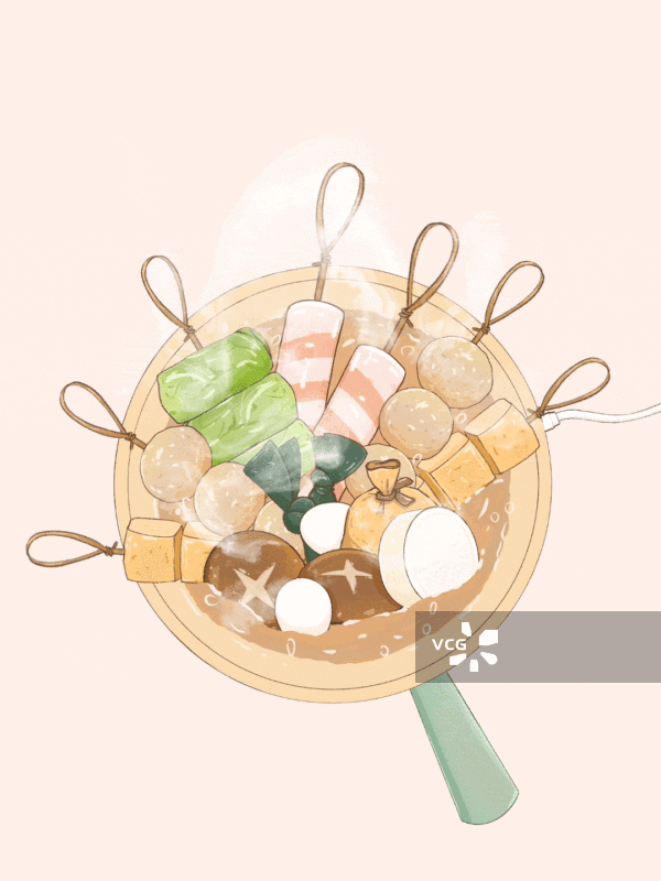 冒热气的关东煮手绘插画图片素材