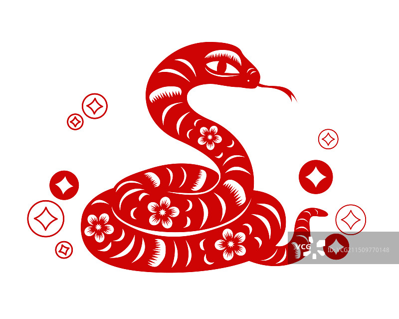 十二生肖蛇剪纸矢量插画图片素材