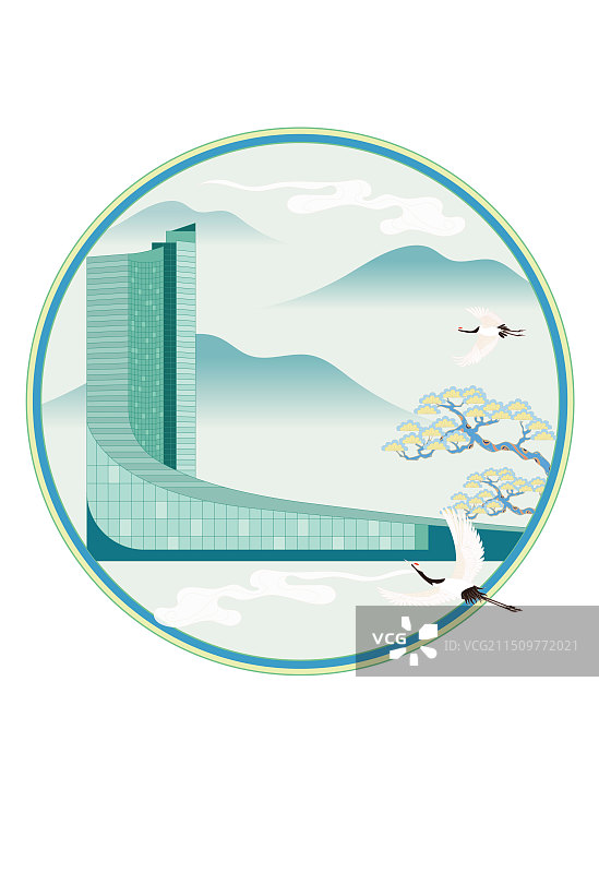 国风地标城市风光系列—安徽广播电视中心 国潮风矢量插画图片素材