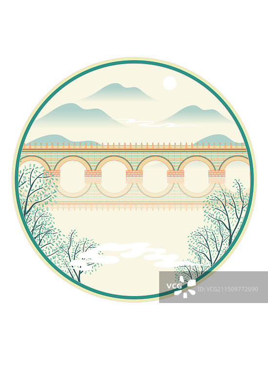 国风地标城市风光系列—北京 卢沟桥 国潮风矢量插画图片素材