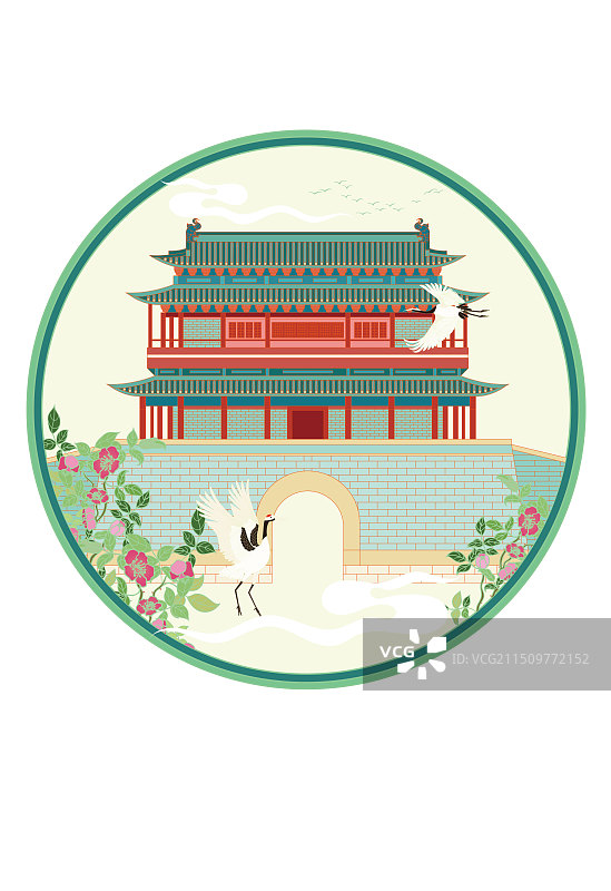 国风地标城市风光系列—北京 永定门 国潮风矢量插画图片素材