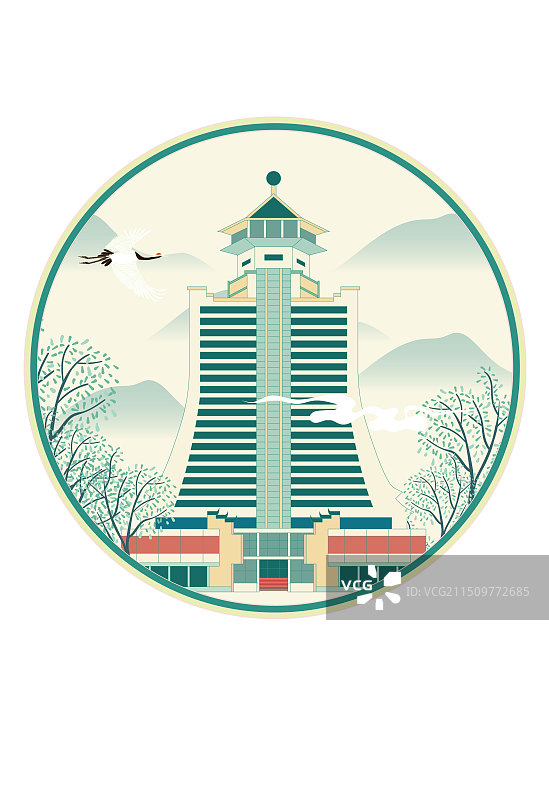 国风地标城市风光系列—贵州名族文化宫 国潮风矢量插画图片素材