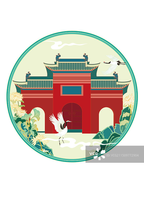 国风地标城市风光系列—洛阳白马寺 国潮风矢量插画图片素材