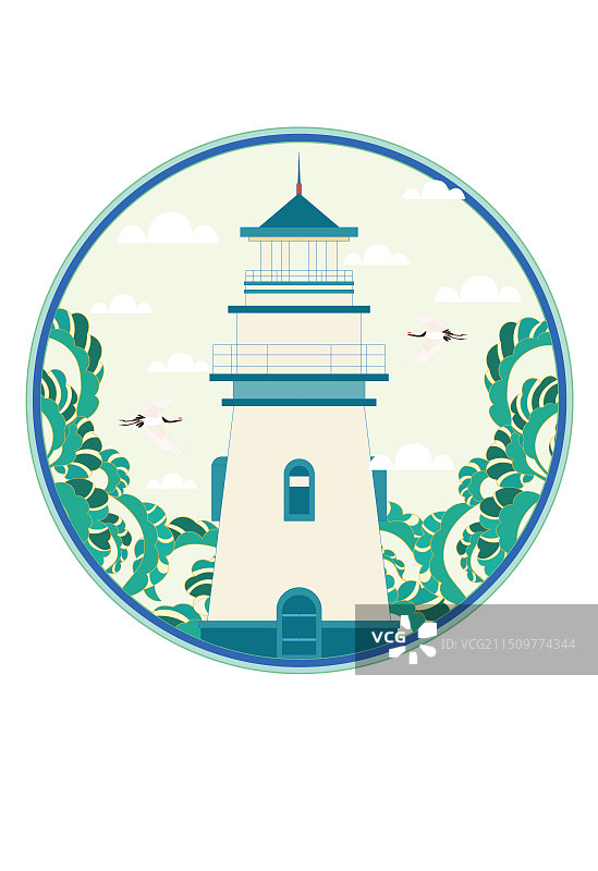 国风地标城市风光系列—珠海 爱情邮局灯塔 国潮风矢量插画图片素材