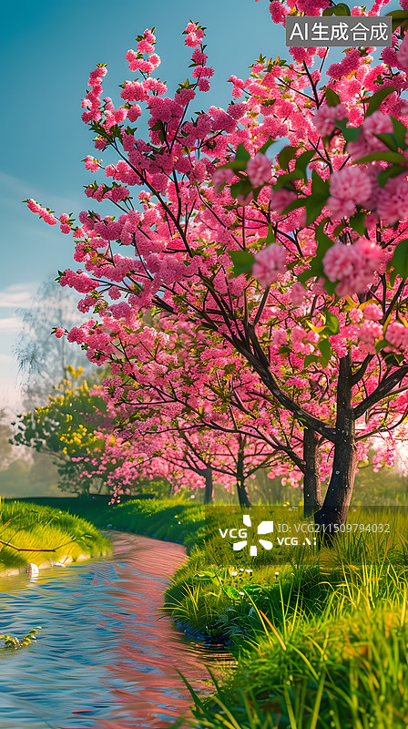 【AI数字艺术】春天樱花桃花风景图片素材