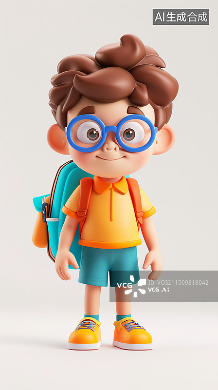 【AI数字艺术】儿童背着书包去上学3D儿童节小孩成长插图图片素材