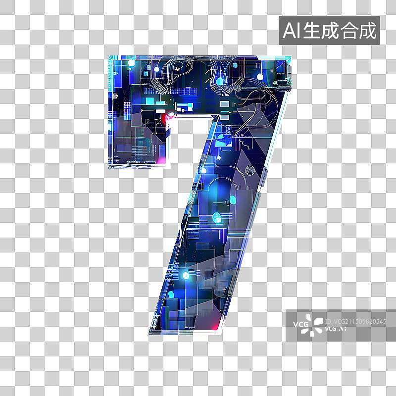 【AI数字艺术】故障风倒计时数字7图片素材