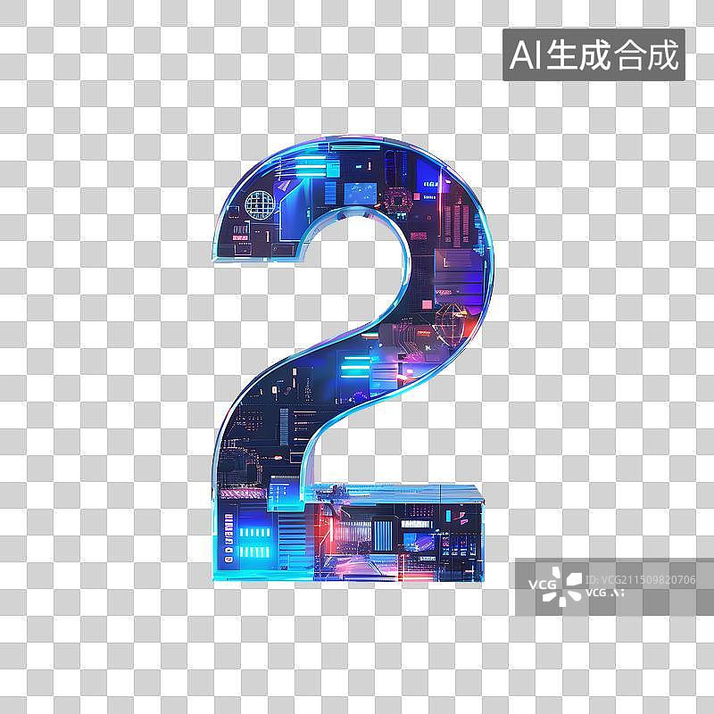 【AI数字艺术】故障风倒计时数字2图片素材