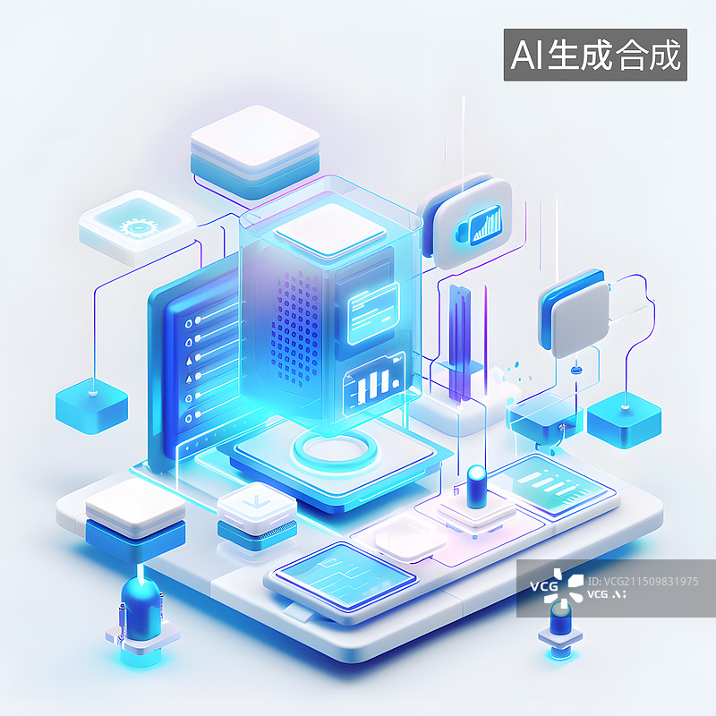 【AI数字艺术】网络云存储服务器3D场景图图片素材