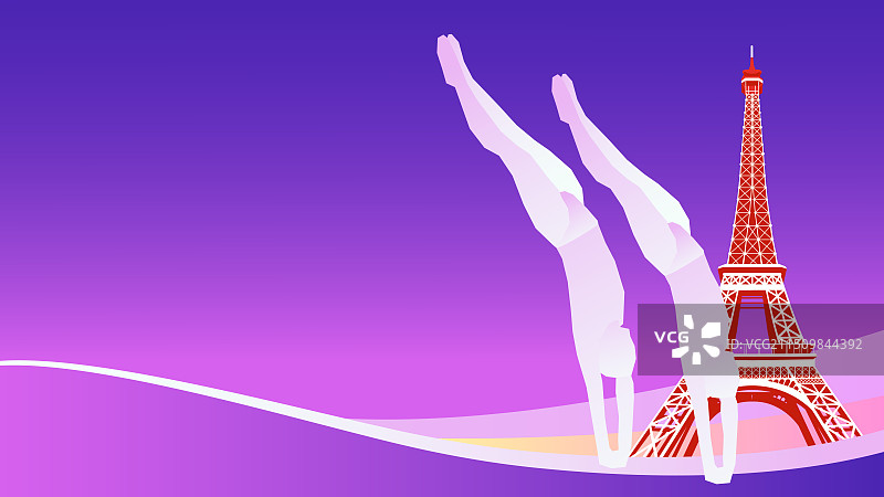 法国巴黎奥运会跳水矢量插画，埃菲尔铁塔，法国巴黎奥运体育比赛周年庆典高端插画图片素材